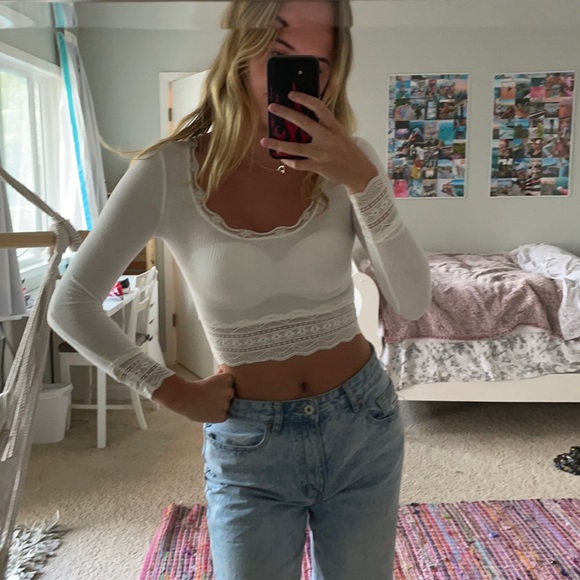 Urban Outfitters Tops - urban outfitters white lace cropped long sleeve